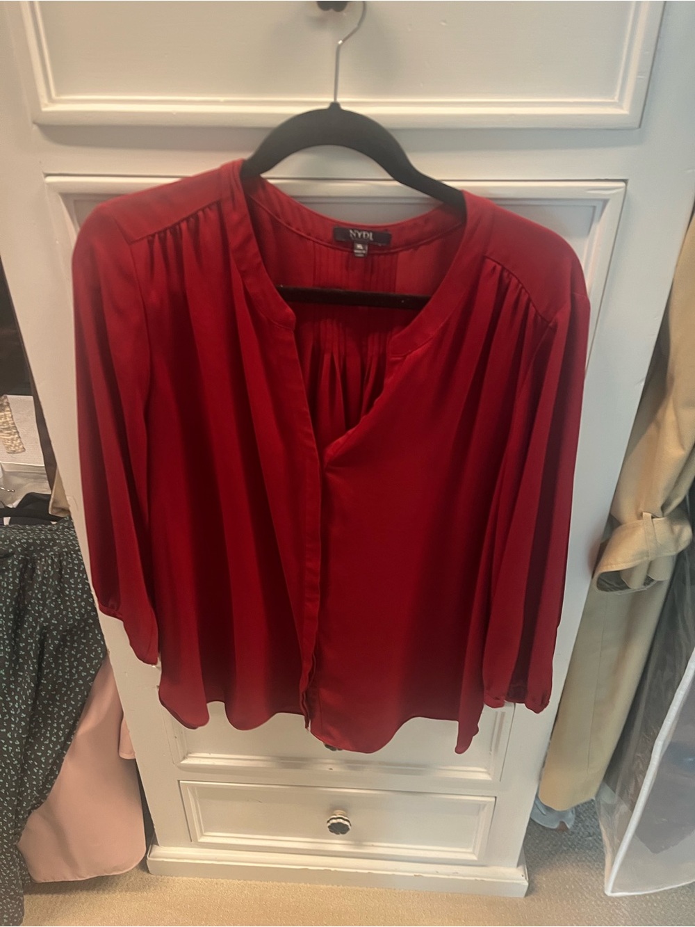 NYDJ Red Pleat-Back Long Sleeve Blouse - Picture 2 of 3